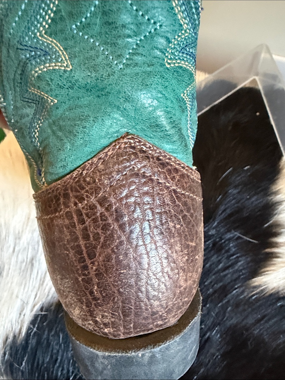 Rank 45 Kid’s Cowboy Boots Size 13 Brown & Turquoise Leather Western Boots - Picture 4 of 10